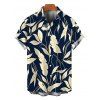 Vintage Hawaiian Couple Outfit Tropical Leaf Print Pocket Bowknot Off the Shoulder Jumpsuit and Shirt Set - Cadetblue S | US 4