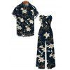 Vacation Couple Outfit Metallic Gold Lily Floral Print Pocket Bowknot Off the Shoulder Jumpsuit and Shirt Set - Bleu de Minuit S | US 4