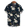 Vacation Couple Outfit Metallic Gold Lily Floral Print Pocket Bowknot Off the Shoulder Jumpsuit and Shirt Set - Bleu de Minuit S | US 4