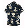 Vacation Couple Outfit Metallic Gold Lily Floral Print Pocket Bowknot Off the Shoulder Jumpsuit and Shirt Set - Bleu de Minuit S | US 4