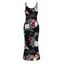 Vacation Dress Chinese Style Shimmer Dragon Cloud Peony Floral Print Spaghetti Strap Maxi Bodycon Dress - Noir XXL | US 14