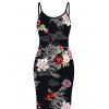 Vacation Dress Chinese Style Shimmer Dragon Cloud Peony Floral Print Spaghetti Strap Maxi Bodycon Dress - Noir XXL | US 14
