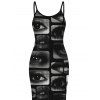 Gothic Dress Eyes Lips Checkered Collage Patchwork Print Spaghetti Strap Maxi Bodycon Dress - Noir XXL | US 14