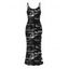 Gothic Dress Eyes Lips Checkered Collage Patchwork Print Spaghetti Strap Maxi Bodycon Dress - Noir XXL | US 14