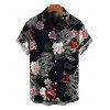 Men's Vacation Shirt Chinese Style Shimmer Dragon Cloud Peony Floral Print Button Up Shirt - Noir 5XL