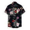 Men's Vacation Shirt Chinese Style Shimmer Dragon Cloud Peony Floral Print Button Up Shirt - Noir 5XL