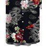 Men's Vacation Shirt Chinese Style Shimmer Dragon Cloud Peony Floral Print Button Up Shirt - Noir 5XL