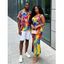 Vintage Vacation Couple Outfit Colorblock Oil Painting Tie Dye Print Spaghetti Strap Maxi Bodycon Dress and Shirt Set - multicolor A S | US 4