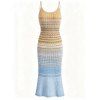 Vintage Knitted Dress Ombre Wave Print Spaghetti Strap Maxi Bodycon Dress - Bleu ONE SIZE