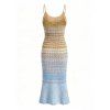 Vintage Knitted Dress Ombre Wave Print Spaghetti Strap Maxi Bodycon Dress - Bleu ONE SIZE