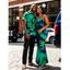Vacation Couple Outfit Contrast Color Tropical Leaf Ink Wash Smudge Print Spaghetti Strap Maxi Bodycon Dress and Shirt Set - Vert profond S | US 4
