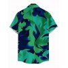 Vacation Couple Outfit Contrast Color Tropical Leaf Ink Wash Smudge Print Spaghetti Strap Maxi Bodycon Dress and Shirt Set - Vert profond S | US 4
