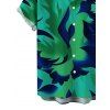 Vacation Couple Outfit Contrast Color Tropical Leaf Ink Wash Smudge Print Spaghetti Strap Maxi Bodycon Dress and Shirt Set - Vert profond S | US 4