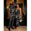 Gothic Couple Outfit Eyes Lips Checkered Collage Patchwork Print Spaghetti Strap Maxi Bodycon Dress and Shirt Set - Noir S | US 4