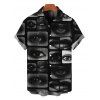 Gothic Couple Outfit Eyes Lips Checkered Collage Patchwork Print Spaghetti Strap Maxi Bodycon Dress and Shirt Set - Noir S | US 4