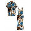 Vacation Couple Outfit Colorblock Leopard Print Spaghetti Strap Maxi Bodycon Dress and Shirt Set - multicolor S | US 4