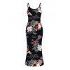Vacation Couple Outfit Shimmer Dragon Cloud Peony Floral Print Spaghetti Strap Maxi Bodycon Dress and Shirt Set - Noir S | US 4