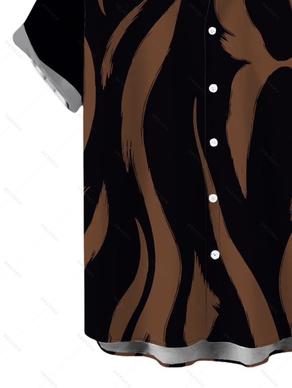 Men's Vacation Shirt Contrast Color Ink Wash Irregular Brush Stroke Print Button Up Shirt - marron foncé 5XL
