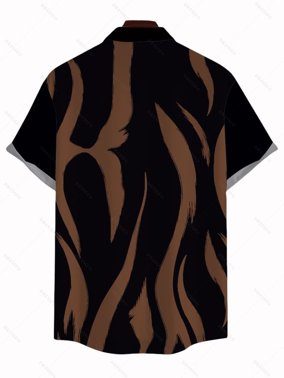 Men's Vacation Shirt Contrast Color Ink Wash Irregular Brush Stroke Print Button Up Shirt - marron foncé 5XL