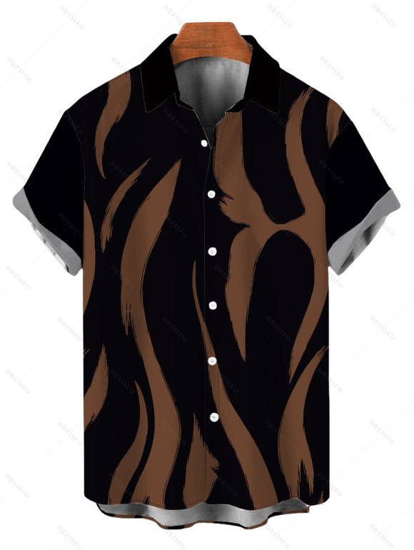 Vacation Couple Outfit Contrast Color Ink Wash Irregular Brush Stroke Print Spaghetti Strap Bodycon Dress and Shirt Set - marron foncé S | US 4