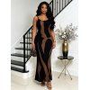 Vacation Dress Contrast Color Ink Wash Irregular Brush Stroke Print Spaghetti Strap Bodycon Dress - marron foncé XXL | US 14