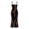 Vacation Dress Contrast Color Ink Wash Irregular Brush Stroke Print Spaghetti Strap Bodycon Dress - marron foncé L | US 8-10