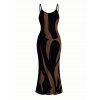 Vacation Couple Outfit Contrast Color Ink Wash Irregular Brush Stroke Print Spaghetti Strap Bodycon Dress and Shirt Set - marron foncé S | US 4
