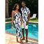 Vacation Couple Outfit Contrast Color Ink Wash Irregular Brush Stroke Print Spaghetti Strap Bodycon Dress and Shirt Set - marron foncé S | US 4