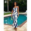 Vacation Couple Outfit Contrast Color Ink Wash Irregular Brush Stroke Print Spaghetti Strap Bodycon Dress and Shirt Set - Bleu profond S | US 4