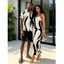 Vacation Couple Outfit Contrast Color Ink Wash Irregular Brush Stroke Print Spaghetti Strap Bodycon Dress and Shirt Set - marron foncé S | US 4