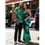 Vacation Couple Outfit Contrast Color Tropical Leaf Ink Wash Smudge Print Spaghetti Strap Maxi Bodycon Dress and Shirt Set - Vert profond S | US 4