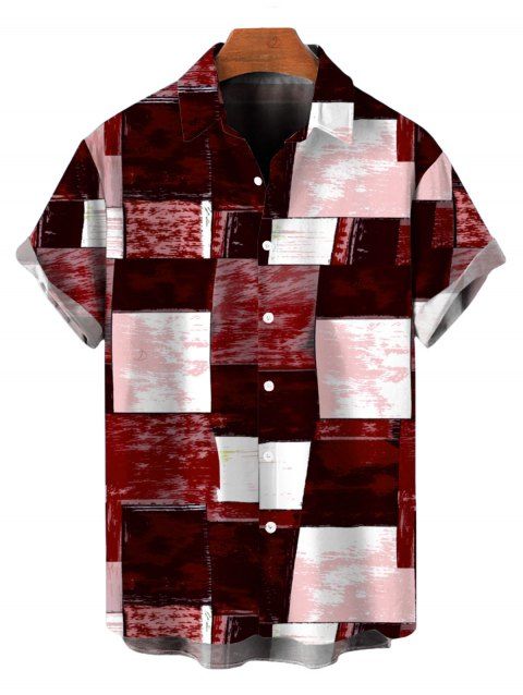Men's Vacation Shirt Oil Painting Geometric Patchwork Print Button Up Shirt