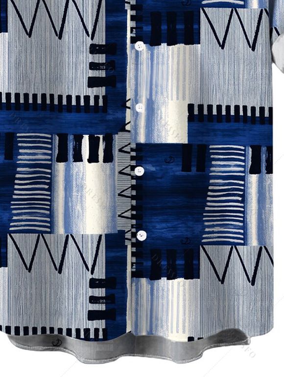 Men's Vacation Shirt Geometric Tribal Print Zig Zag Patchwork Print Button Up Shirt - Bleu 5XL