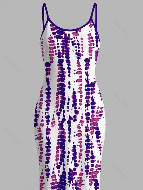 Vacation Dress Snake Skin Tie Dye Print Spaghetti Strap Maxi Bodycon Dress - Pourpre XXL | US 14