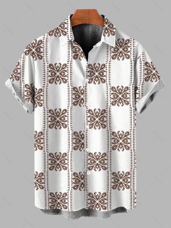 Vintage Couple Outfit Ethnic Geometric Print Bowknot Pocket Off the Shoulder Jumpsuit and Shirt Set - Brun S | US 4