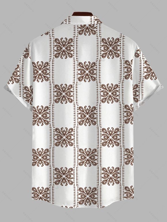 Vintage Couple Outfit Ethnic Geometric Print Bowknot Pocket Off the Shoulder Jumpsuit and Shirt Set - Brun S | US 4