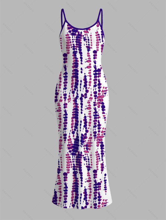 Vacation Couple Outfit Snake Skin Tie Dye Print Spaghetti Strap Maxi Bodycon Dress and Shirt Set - Pourpre S | US 4
