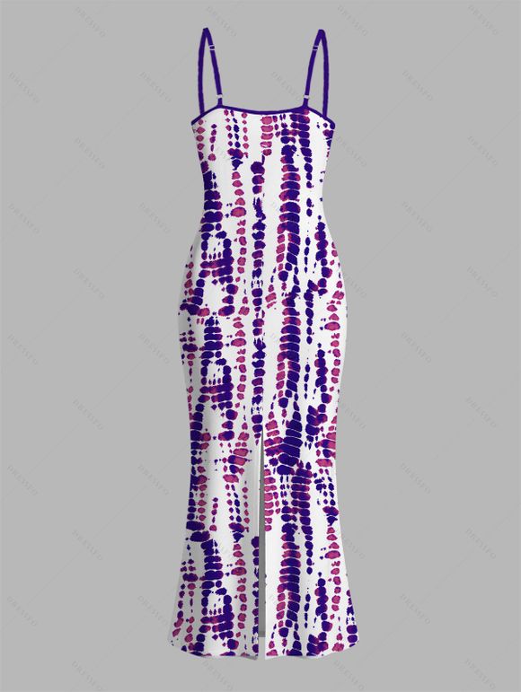 Vacation Couple Outfit Snake Skin Tie Dye Print Spaghetti Strap Maxi Bodycon Dress and Shirt Set - Pourpre S | US 4