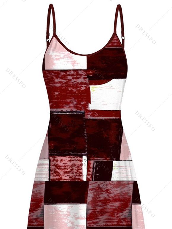 Vacation Dress Oil Painting Geometric Patchwork Print Pocket Spaghetti Strap Dress - Rouge Vineux XXXXXL | US 20