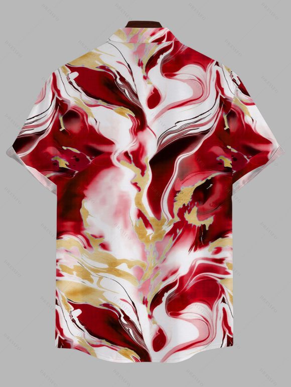 Men's Vacation Shirt Marble Fluid Swirl Tie Dye Print Button Up Shirt - Rouge Vineux 5XL