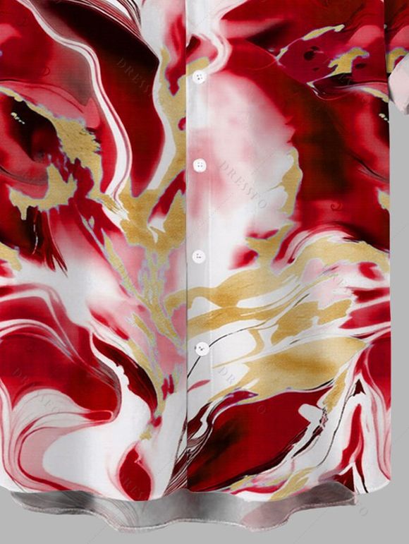 Men's Vacation Shirt Marble Fluid Swirl Tie Dye Print Button Up Shirt - Rouge Vineux 5XL