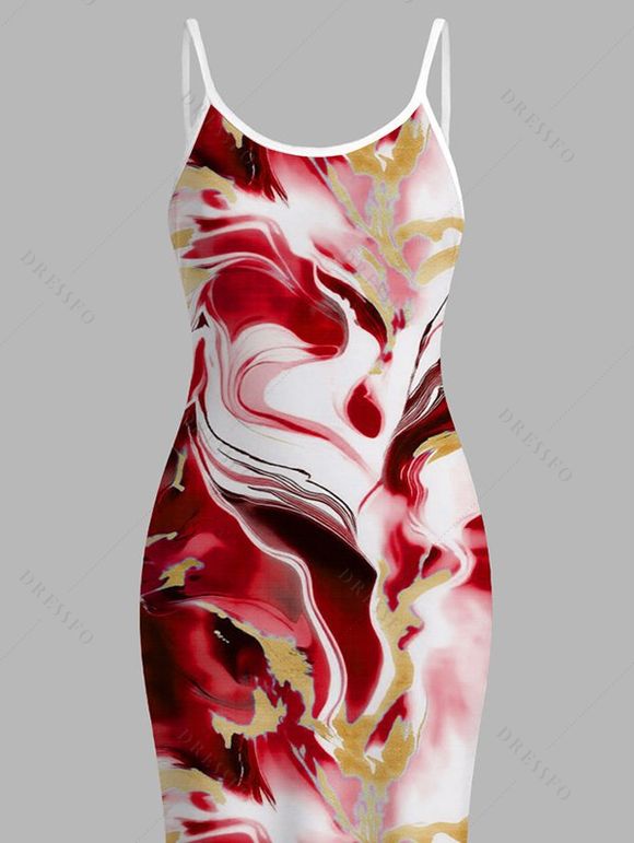 Vacation Dress Marble Fluid Swirl Tie Dye Print Bodycon Mermaid Maxi Dress - Rouge Vineux XXXXL | US 18