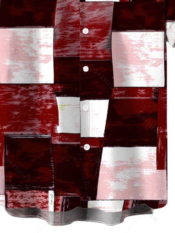 Men's Vacation Shirt Oil Painting Geometric Patchwork Print Button Up Shirt - Rouge Vineux 5XL