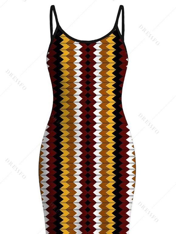 Hawaiian Vacation Dress Colorblock Zig Zag Print Bodycon Mermaid Maxi Dress - Rouge Vineux XXXXXL | US 20