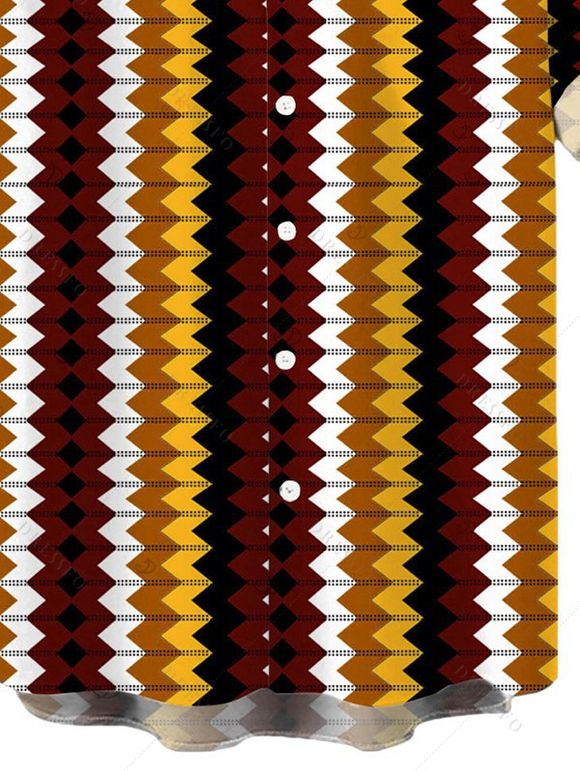 Men's Hawaiian Vacation Shirt Colorblock Zig Zag Print Button Up Shirt - Rouge Vineux 5XL