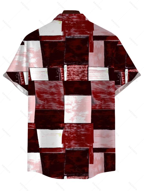 Vacation Couple Outfit Oil Painting Geometric Patchwork Print Pocket Spaghetti Strap Dress and Shirt Set - Rouge Vineux S | US 4