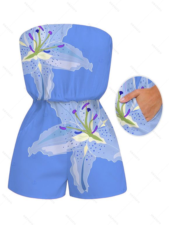 Vacation Couple Outfit Lily Floral Print Pocket Off the Shoulder Romper and Shirt Set - Pers S | US 4