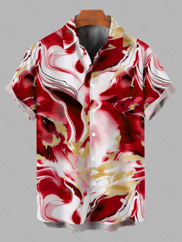 Vacation Couple Outfit Marble Fluid Swirl Tie Dye Print Bodycon Mermaid Maxi Dress and Shirt Set - Rouge Vineux S | US 4