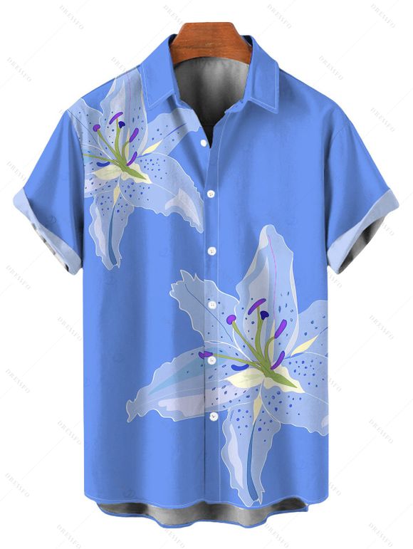 Vacation Couple Outfit Lily Floral Print Pocket Off the Shoulder Romper and Shirt Set - Pers S | US 4