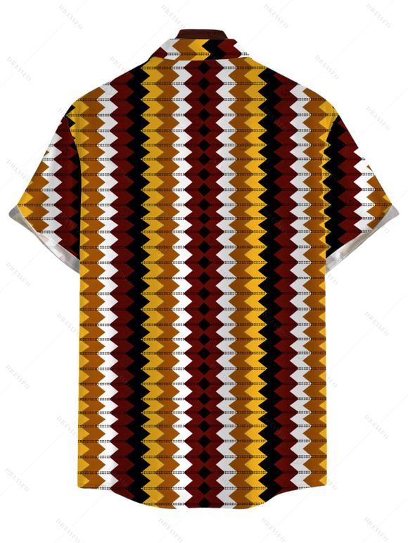 Hawaiian Vacation Couple Outfit Colorblock Zig Zag Print Bodycon Mermaid Maxi Dress and Shirt Set - Rouge Vineux S | US 4